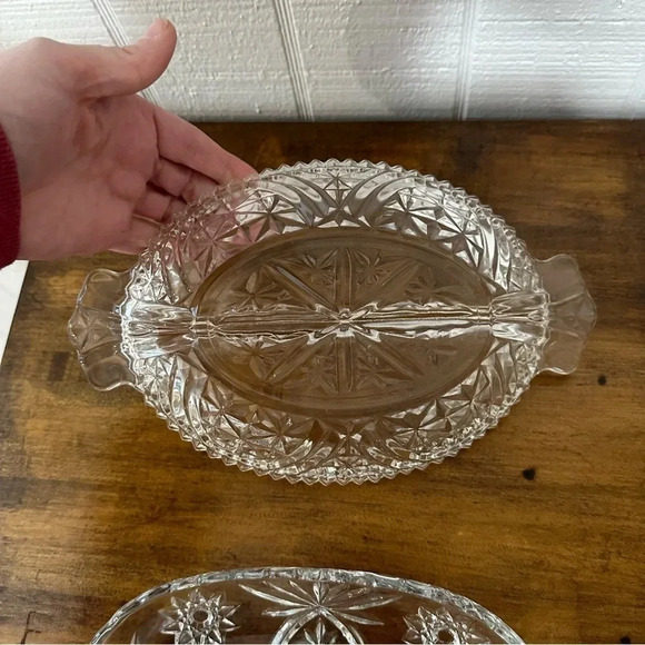 Antique Cut Glass Divided Relish/ Candy Trays Set of 2 - Picture 3 of 6